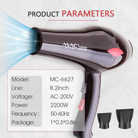 Sèche-cheveux professionnel MAC 2200W en céramique soyeuse, ionique, avec moteur AC, séchage rapide, anti-frisottis, pour salon et usage domestique