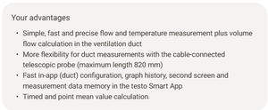 Anemómetro Digital de Hilo Caliente Testo 425 0563 0425 de Alemania, Instrumento de Medición de Velocidad y Temperatura del Aire - Product Image 2