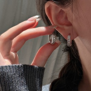 Boucles d'oreilles en argent pur S925 de style médiéval italien, rétro français, serties de diamants, accessoires vintage rétro en zircon - Product Image 2