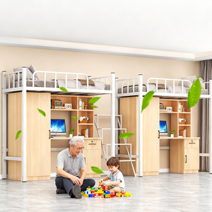 Cama Alta de Acero y Madera para Habitación Compartida Infantil con Dos Escritorios y Almacenamiento <span class=keywords><strong>Central</strong></span> para Hermanos - Product Image 2