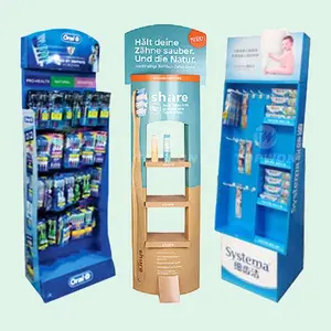 Supermarché personnalisé ondulé Présentoir au détail crochet en carton Présentoir au sol Présentoir pour brosse à dents dentifrice