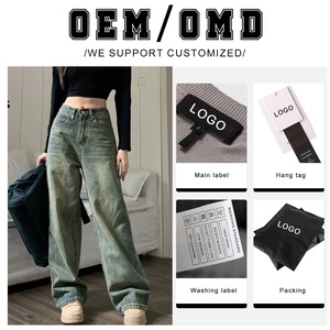 Baggy vintage délavé pour femmes, pantalon ample décontracté à taille haute et jambe large pour femmes, pantalon en <span class=keywords><strong>jean</strong></span> pour femmes, pleine longueur - Product Image 6