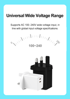 Chargeur rapide GaN 45W PD 3.0 avec 2 ports Type-C, prise UK, certifié CE, écologique, ignifuge, pour ordinateurs portables/tablettes, montres intelligentes