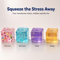 Mainan Pereda Stres Gel Squishy Cube, Kubus Fidget Jelly Lembut dan Elastis dengan Dekorasi Buah, untuk Dewasa Remaja OEM Custom