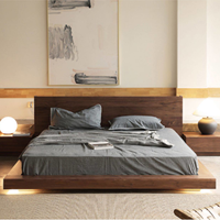 Lit double en noyer noir d'Amérique du Nord massif, style japonais, plateforme basse, 1,8 m, lit de mariage minimaliste pour chambre principale