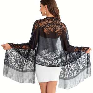 Sciarpa Scialle <span class=keywords><strong>Poncho</strong></span> Triangolare da Donna in Pizzo con Ricamo Floreale Stola Coprispalle in Poliestere per Matrimoni e Feste - Product Image 5
