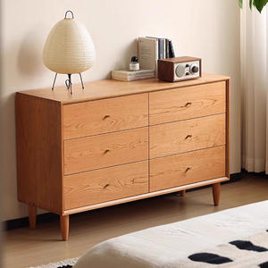 Cómoda de Madera Maciza de Estilo Nórdico con Seis Cajones, Mueble de Almacenamiento para Dormitorio en Madera de Cerezo, Diseño Minimalista - Product Image 1