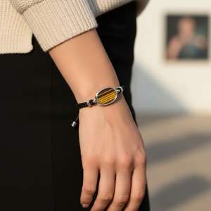 Bracelet en argent 925 tendance et élégant pour femmes, taille réglable, forme arrondie, cristal œil de tigre jaune, personnalisable, cordon, bracelet - Product Image 2