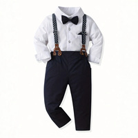 Ensemble chemise à col nœud papillon et pantalon à bretelles pour tout-petit garçon, tenue de gentleman formelle pour mariage et fête, printemps-automne