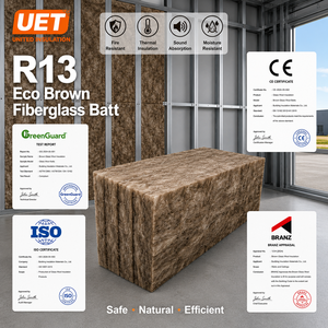 Panel <span class=keywords><strong>de</strong></span> Fibra <span class=keywords><strong>de</strong></span> Vidrio Ecológico Marrón R13 Certificado por UET America UL723, Paneles <span class=keywords><strong>de</strong></span> <span class=keywords><strong>Lana</strong></span> <span class=keywords><strong>de</strong></span> Vidrio No Combustibles <span class=keywords><strong>de</strong></span> 3.5 Pulgadas para Aislamiento <span class=keywords><strong>de</strong></span> Edificios Metálicos - Product Image 1