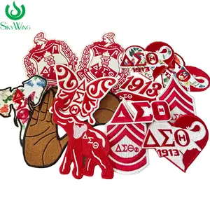 Wholesale Stock Delta AKA Sorority Applique 1913 Elephant Butterflies Shield Iron on Embroidery Patches Floral for Cloth Hats