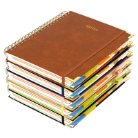 A5 A4 Impression personnalisée Logo en relief à plat 5 sujets Journal scolaire en cuir spiralé à couverture rigide avec onglets séparateurs