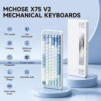 Clavier de jeu mécanique MCHOSE X75 V2, structure Gasket Mount, bouton rotatif, tri-mode, 8000 mAh, rétroéclairage RGB, Hot Swap, sans fil 2,4 GHz