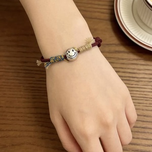 Handmade Red <b>Rope</b> <b>Bracelet</b> With Smiley Face 999 Pure Silver Unisex Gift Jewelry For Horse Year Born - Product Image 1
