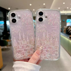 Funda para Teléfono con Diseño de Castillo de Fuegos Artificiales y Arena Movediza Plateada para iPhone 11 13 15 16 Pro Max, Carcasa Protectora Antigolpes - Product Image 1