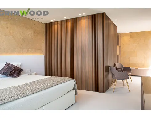 Grinwood trong nhà trang trí nội thất gỗ WPC rãnh tường Bảng điều khiển thời tiết chống trầy xước WPC tường bảng hiệu ứng 3D