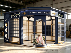 Kiosco Minorista Personalizado para Centro Comercial, Exhibidor de Juguetes de Peluche, Mostrador de Isla de Lujo Francés, Mueble de Tienda de MDF, Vidrio y Metal Dorado - Product Image 1
