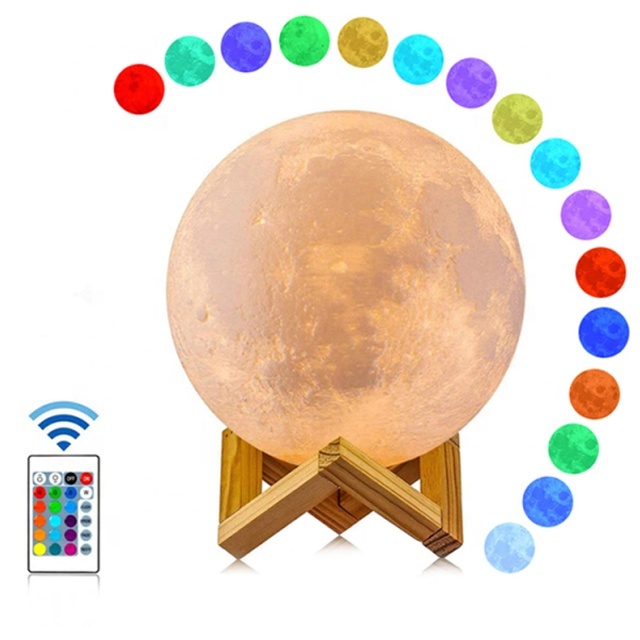 Howlighting Modern 15cm Touch 3D Printing Globe Remote Controlled Rechargeable Dimmable 16 Colors LED Luner Light Moon Lamp