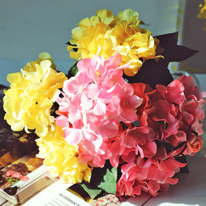 Flores de Hortensia Artificiales de Seda, Alta Simulación, Decoración para Bodas, Rosa, Amarillo, Rojo - Product Image 1