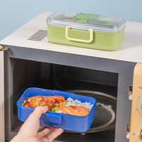 Boîte à lunch mignonne, micro-ondable, sans BPA, 2 compartiments, réutilisable, en plastique, bento, pour enfants et étudiants