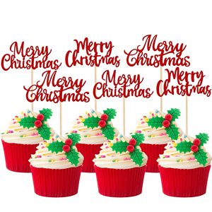 24PCS Merry Christmas <b>Cupcake</b> Toppers Glitter Christmas Eve Xmas <b>Cupcake</b> Picks <b>for</b> Celebrating Cake Decorations SP-103 - Product Image 1