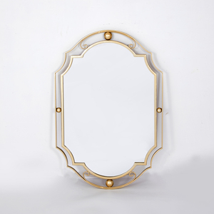 Miroir de salle de bain <span class=keywords><strong>d</strong></span>écoratif de luxe avec cadre en métal doré et logo personnalisé, à fixer au mur, vente en gros pour projets hôteliers et villas - Product Image 2