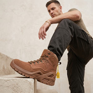 DSF16 716 Men Tan Suede High Top Lace Up Waterproof <b>Hiking</b> <b>Boots</b> All Seasons Outdoor Tactical Walking <b>Boots</b> - Product Image 1