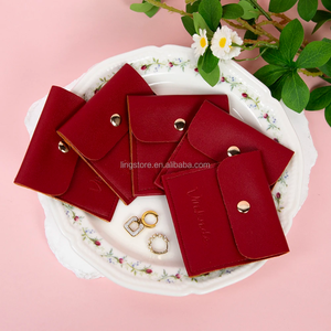 8*8cm Luxury Red PU Leather Jewelry <b>Gift</b> Packaging Pouch Snap Button <b>Envelope</b> Pouches for Earrings Necklace - Product Image 5