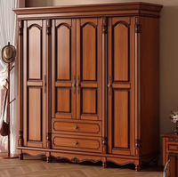 Armoire en bois massif de style rétro américain, moderne et simple, avec trois, quatre ou cinq portes et tiroirs, armoire supérieure