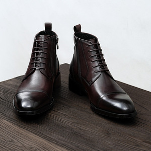Bottes à lacets en cuir véritable pour hommes, bout rond, talon plat, isolantes, style Martin, pour affaires et occasions formelles, hiver - Product Image 2