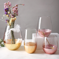 Moderne honingraatglazen tumbler met metallic getextureerde voet, steelloze wijnglas/sapglas voor thuis, restaurant, bruiloft, servies