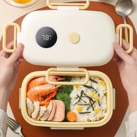 Boîte à lunch chauffante en acier inoxydable 304, 1000 ml, étanche, affichage de la température tactile, chauffe-plat à 2 compartiments pour le bureau et la maison