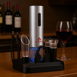 COSTWAY - Juego de abridor de vino eléctrico recargable 6 en 1, sacacorchos de acero inoxidable con cortador de papel de aluminio y luz LED para vino y cerveza - Product Image 2