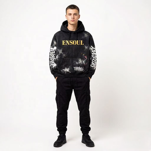 Sudadera con Capucha Personalizada 100% Algodón, Diseño de Graffiti con Estampado en Dorado, 380gsm, Estilo Vintage, Lavado Ácido, para Hombre - Product Image 3