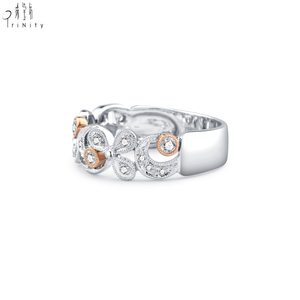 Nueva Joyería Clásica de Boda para Mujer en Oro Blanco de 18K y Oro Rosa con Diamantes Naturales, Diseño de Flor Vintage con Engaste Pavé y Millegrain - Product Image 3