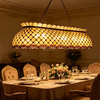 Lámpara de Mesa de Billar de Estilo Americano de 42 Pulgadas, Hecha a Mano, con Luces LED de Altura Ajustable, Vidrio Artístico, 6 Luces