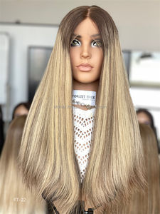 Peluca de Cabello Humano Virgen Remy Liso y Largo en Nuevo Color para Mujeres, Cabello Brasileño Natural con Pequeños Nudos Decolorados y Raíz Oscura - Product Image 5