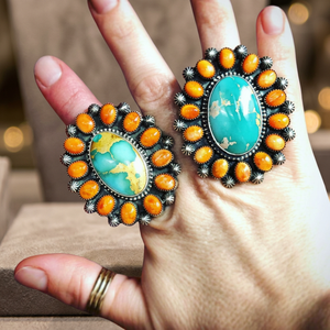 Designer Oyster <b>Turquoise</b> Natural Gemstone 925 Solid Sterling Silver Rhodium Plated Flower Shape Bezel Setting Statement <b>Ring</b> - Product Image 3