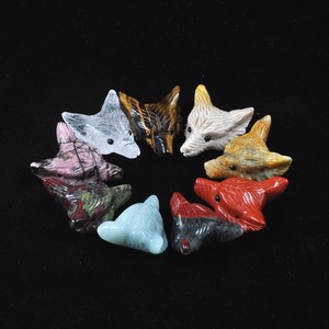 Pendentif tête de <span class=keywords><strong>loup</strong></span> en cristal de quartz pierre de sang percé, - Product Image 5