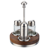 Ensemble de cruches à huile et à vinaigre en verre commercial avec support en bois massif pour table de restaurant ou d'hôtel