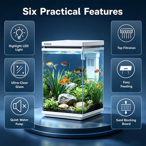 SUNSUN Mini Nano <span class=keywords><strong>Aquarium</strong></span> Rectangulaire en Verre et Plastique avec Éclairage LED Intégré, Filtre Écologique, Durable, Idéal pour Boîte à Repas - Product Image 2