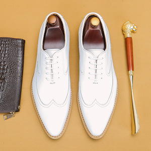 Chaussures Richelieu blanches en cuir véritable pour hommes, à bout pointu, à lacets, habillées, pour le bureau et la carrière, toutes saisons, style uni - Product Image 2