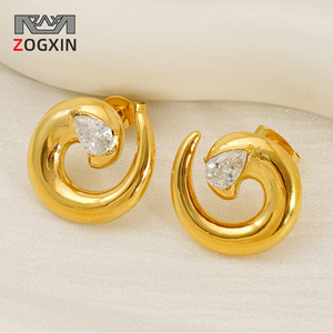 Zogxin Gold Plated Geometric Stud Earrings With Crystal For Women Party Jewelry - Product Image 1