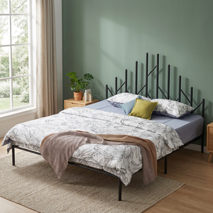 Modern Black Single Metal <b>Bed</b> <b>Frame</b> Queen Size Industrial Design <b>Platform</b> Bedstead Stable Bedroom Furniture for Home Hotel Adult - Product Image 2