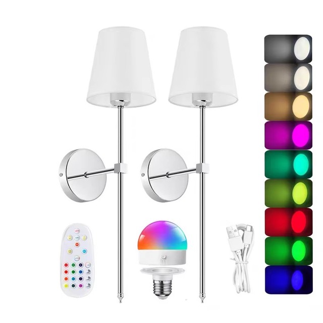 Indoor Gold RGB Wireless Battery Operated Wall Sconce With Remote Control 10 Colors Wall Lamps Rechargeable Bulbs