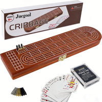 Hölzernes Klappbares Cribbage-Brettspiel-Set 3-Spuriges Klassisches Cribbage-Set mit Spielfiguren und Spielkarten für Erwachsene Familienfeiern