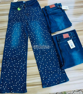 Jeans da donna a vita alta, vestibilità ampia, estivi, in denim lavorato a maglia, casual, stile cargo, <span class=keywords><strong>boyfriend</strong></span>, con strass, antipiega - Product Image 2