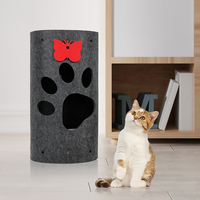 Tunnel pour chat en feutre avec ouvertures en forme de patte et jouet papillon, abri-coussin pour chat pour le repos et le jeu