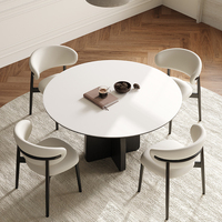 PurelyFeel Französischer Retro Massivholz Runder Tisch Kleiner Haushaltstisch 2024 Neuer Tisch Cremefarbener Designer-Steinplattentisch