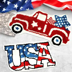 독립 기념일 트럭 및 미국 논 슬립 터프트 도어 매트 블루 화이트 레드 플로어 러그 기념일 휴일 가정 장식 미끄럼 방지